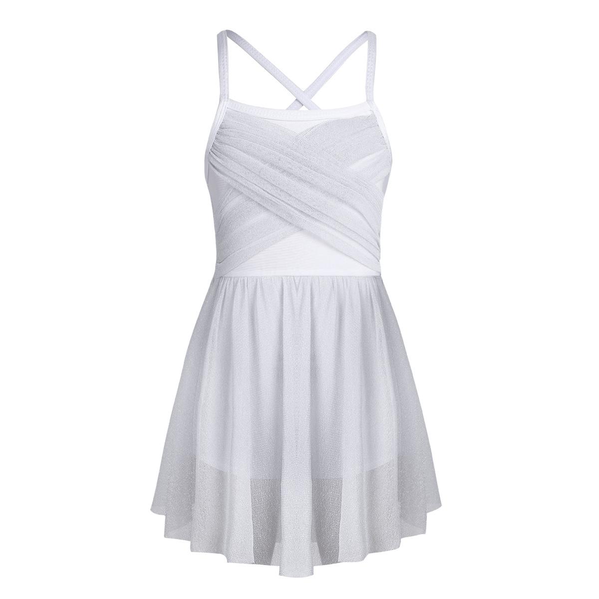 Sywiyi Kinderen Meisjes Pailletten Spaghetti Schouderbanden Ballet Dans Mesh Tutu Rok Lyrical Ballroom Jurk 13-14 Years wit