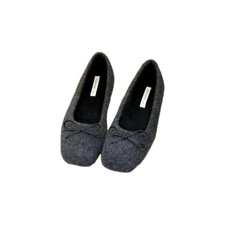 Flat bottom square head bow Doudou single shoes New spring French suede gentle evening shoes