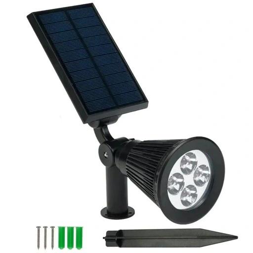 Ogrodowa Wbijana Lampa Solarna 4 Led Reflektor 200Lm Spot Biały Ciepły