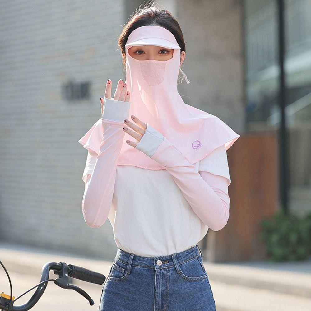 Solid Color Ice Silk Mask Dustproof UV Protection Veil Adjustable Sunscreen Face Cover  Summer