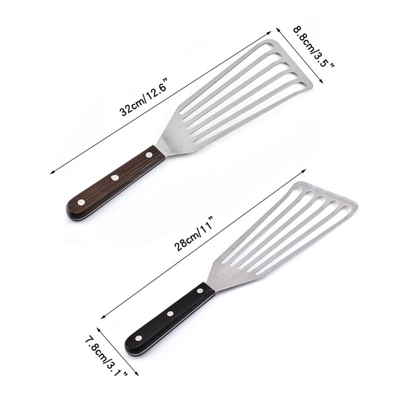 Stainless Steel Slotted Turner & Fish Spatula With Wooden Handle - Kitchen Tools by Leeseph