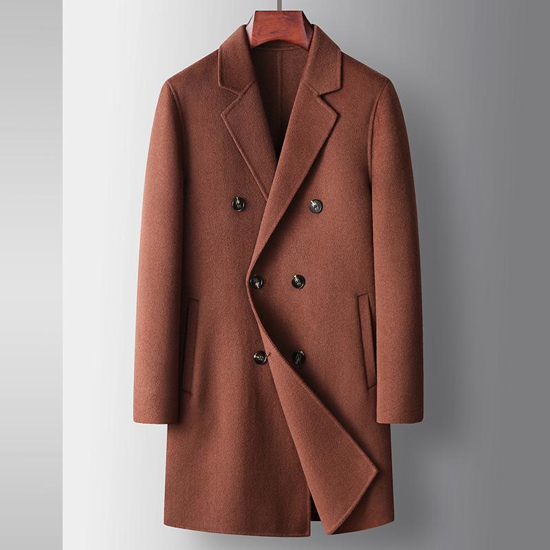 New Autumn and Winter Handmade Double-sided Wool Coat Solid Color Double-breasted Medium and Long Trench Coat