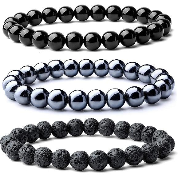 WFJ Obsidian Hämatit Dreifachschutz Armbänder Set - Tigerauge Perlen Natürlicher Stein Armband für Männer Frauen Edelstein (10 MM)