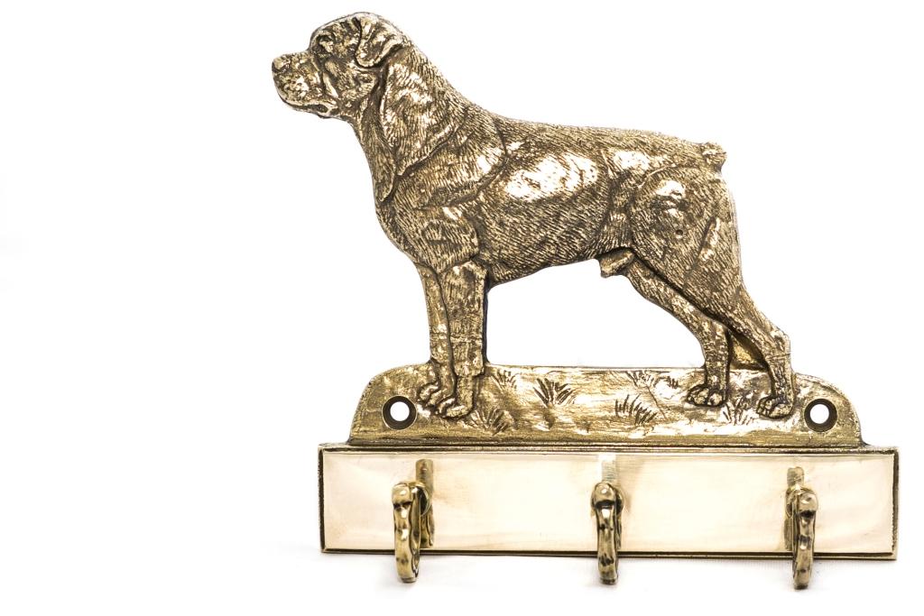 Rottweiler - Wieszak Na Klucze Z Psem, Mosiężny Uchwyt Na Psie Akcesoria, Elegancka Ozdoba Do Korytarza Marki Art-Dog