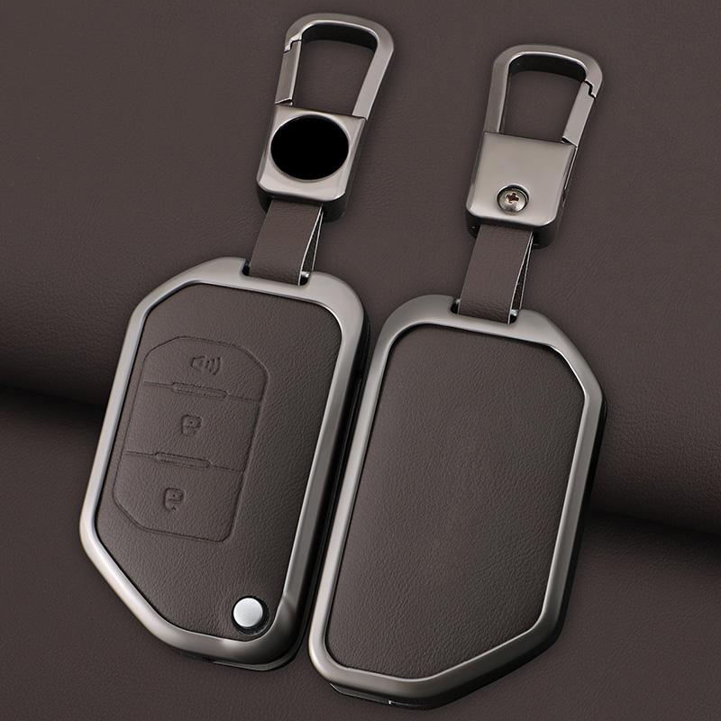 Interior Mouldings Car Flip Key Case Cover Shell Fob For Jeep Gladiator JT Sahara JLU Wrangler JL Rubicon 2018 2019 Alloy Leathe