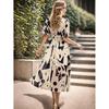 Summer Casual Boho Floral Print Midi Dress Women V Neck Short Sleeve Holiday Long Dress Fashion