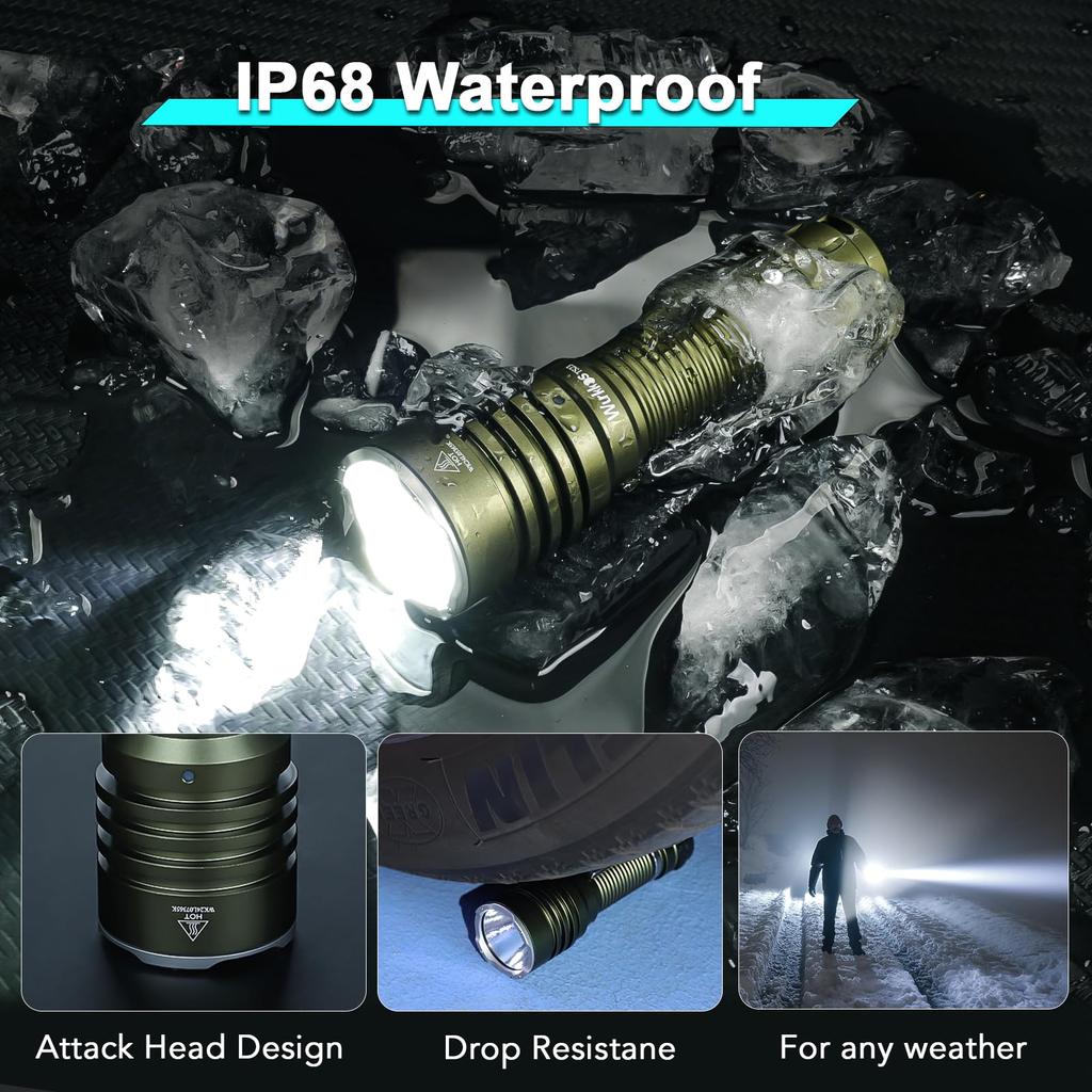 Wurkkos TS23 Rechargeable High 5000 Super 482M Long High RCI LED IP68 Waterproof for and Emergency Use Green Flashlight, Lumens, Bright, Range,