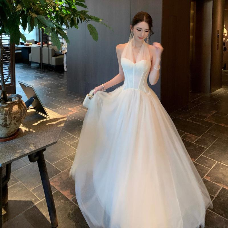 Heavy Industry Mesh Neck Dress French Temperament Backless Seaside Vacation Birthday Engagement Dress Dress