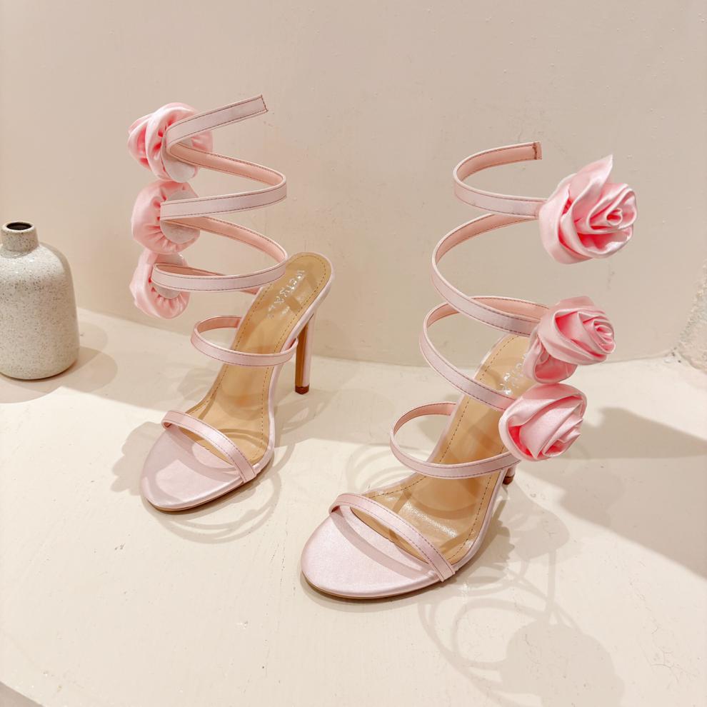 Cross border Summer New Fashion Slim Heel Flower Sandals One line Strap High Heels Banquet Sandals 248#