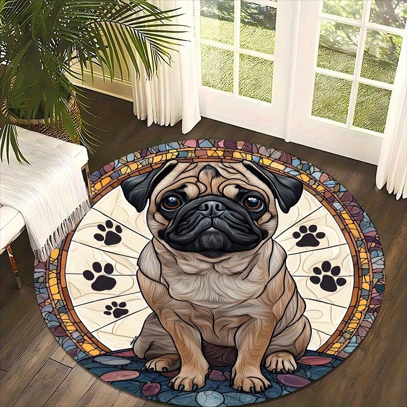 Cute Hachiko dog pattern Flannel-printed round floor mats are slip-resistant Suitable living room bedroom terrace garden carpets
