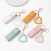 PU Leather Lipstick Bag Keychain Heart Pendant Mini Portable Key Chain Keyring