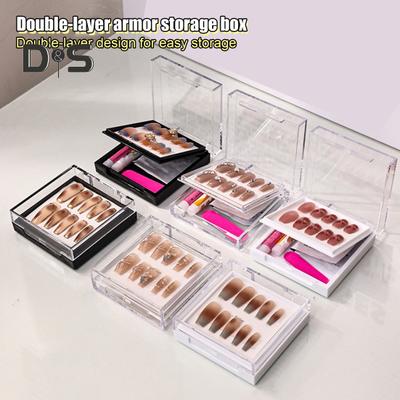 Leere Verpackungsbox aus Acryl mit doppelschichtiger Folie zum Aufdrücken von Nägeln, transparenter Deckel, Nagel-Displaybox, Aufbewahrungsbox für Nagelspitzen für Zuhause, tragbarer Nailart-Organizer
