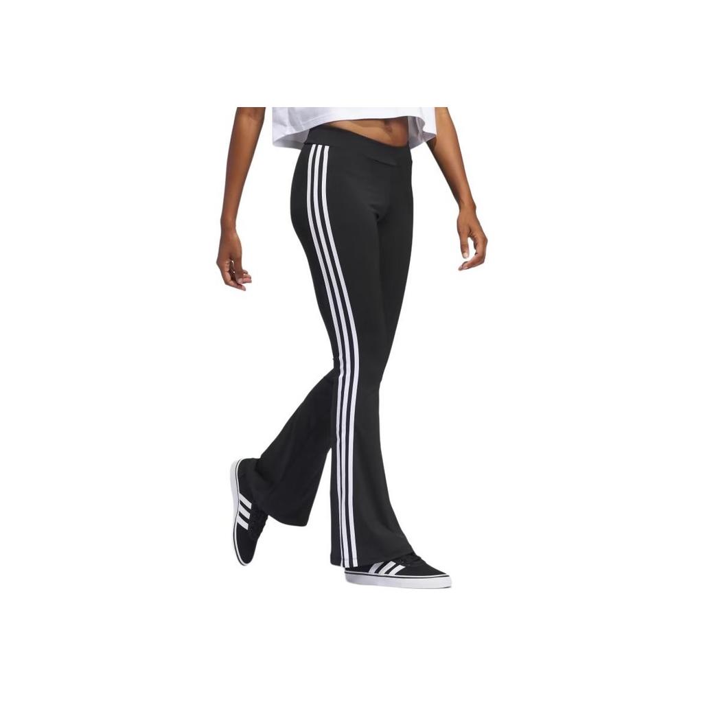adidas Originals Solid Color Logo Print Striped Flared Knit Pants Women Bottoms Black IN1100