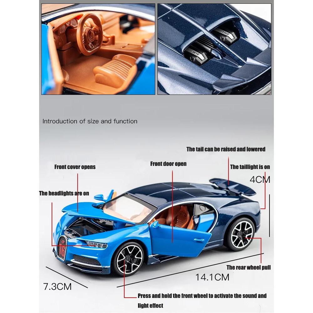 1/32 Bugatti Diecast Alloy Car Model Metal Pull Back Simulation Car Toy Boy Sports Car  Acousto-optic With To Open The Door Gift Car Toy