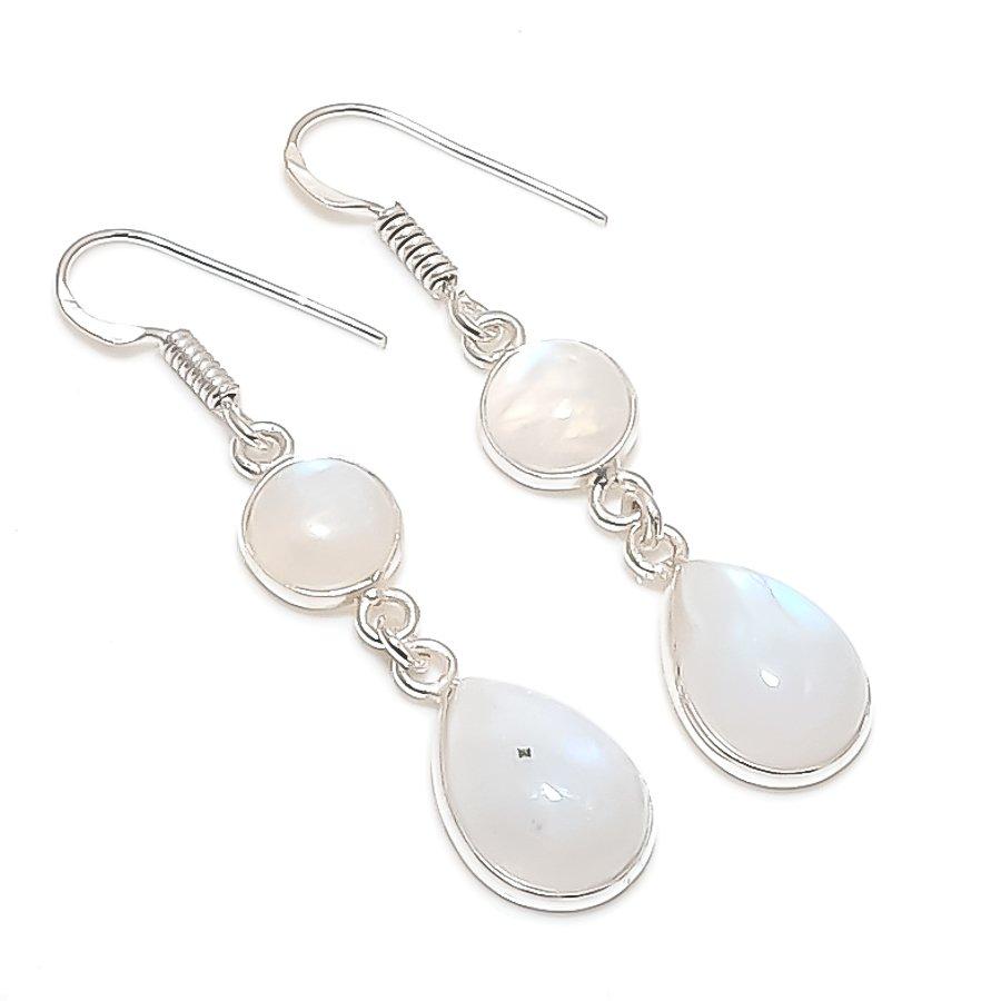 

Натуральный Лунный камень Драгоценный камень 925 Стерлинговое серебро Ювелирное изделие Серьга 1.97 d8u84