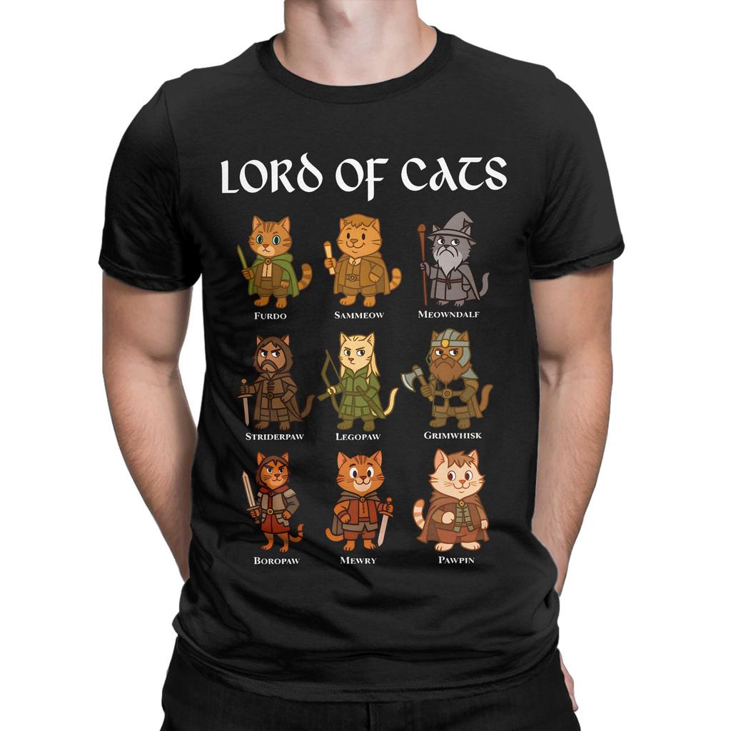 Lord of The Cats T Shirts Men Pure Cotton Funny TShirt Round Neck  Tees Short Sleeve Clothes Plus Size