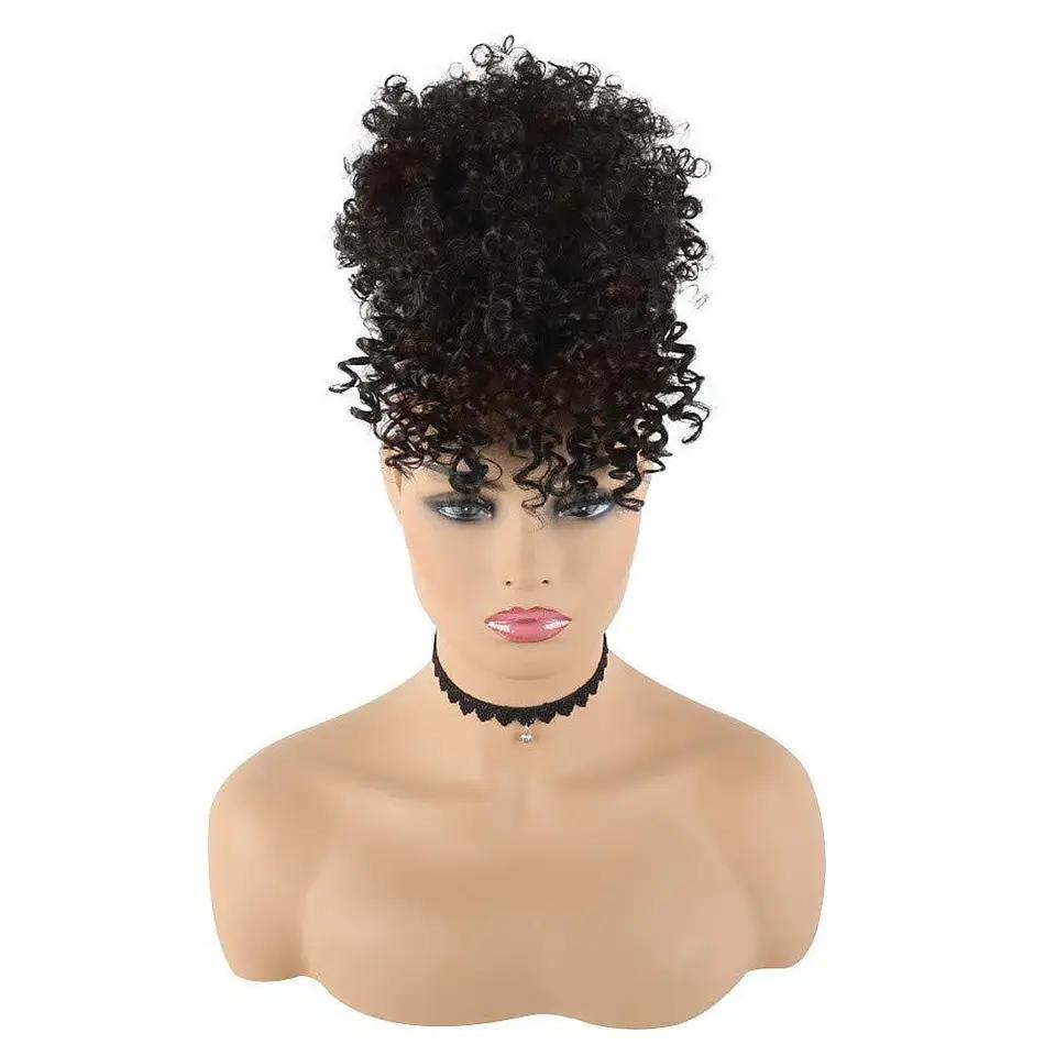 New Arrival Synthetic Ponytail with Bangs Afro Kinky Curly Mohawk Ponytail Bun Clip in Hair Extension for Black Women