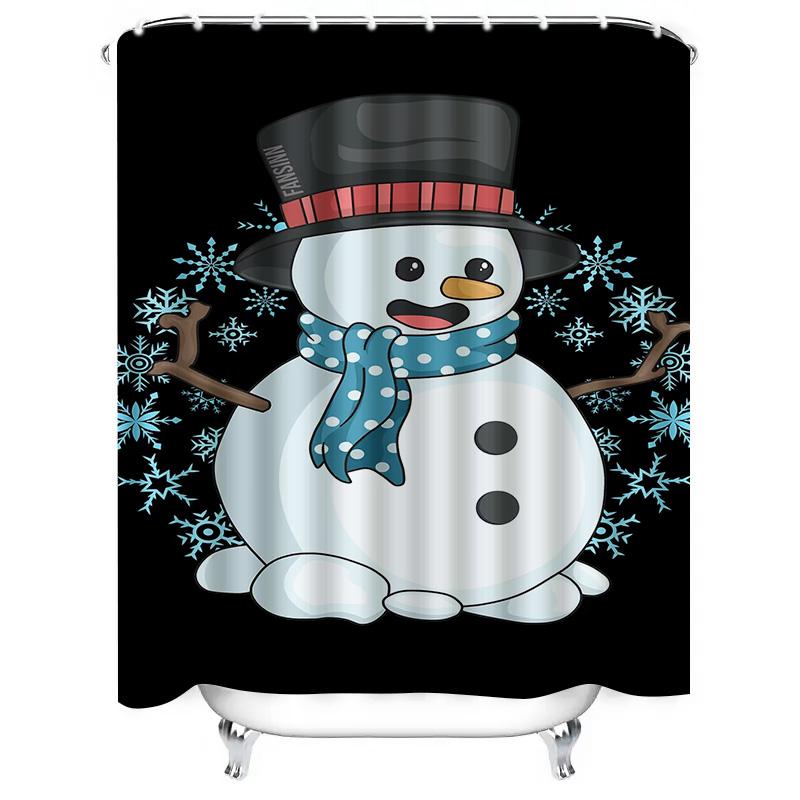 Tuniu Adorable Snowman Christmas Bathroom Shower Curtain Waterproof Festive Holiday Decor