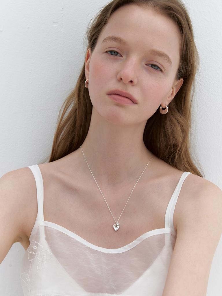 Mimesi [925 Silver] Melting Heart Cubic Necklace