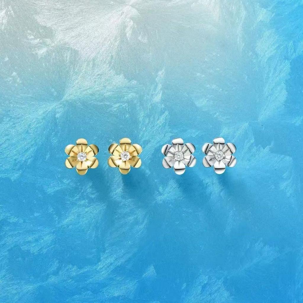 Gold Flower Zircon Stud Earrings 925 Sterling Silver Vintage Luxury