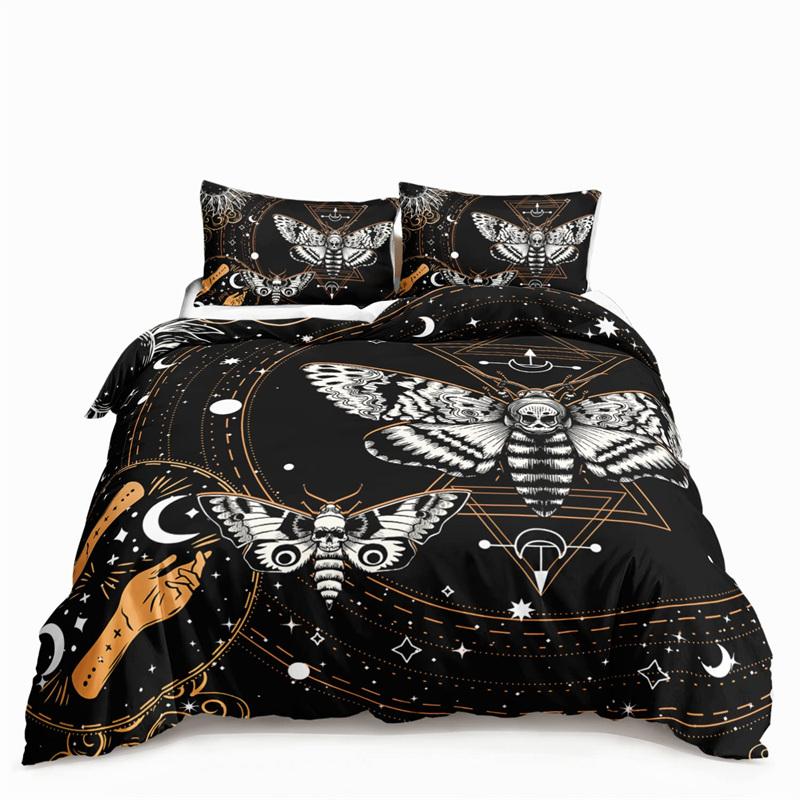 Butterfly And Death Moth Bedding Collection For Girls Gothic Skull Boho Comforter Cover Decor Bedroom Sun And Moon Pattern Duvet Cover