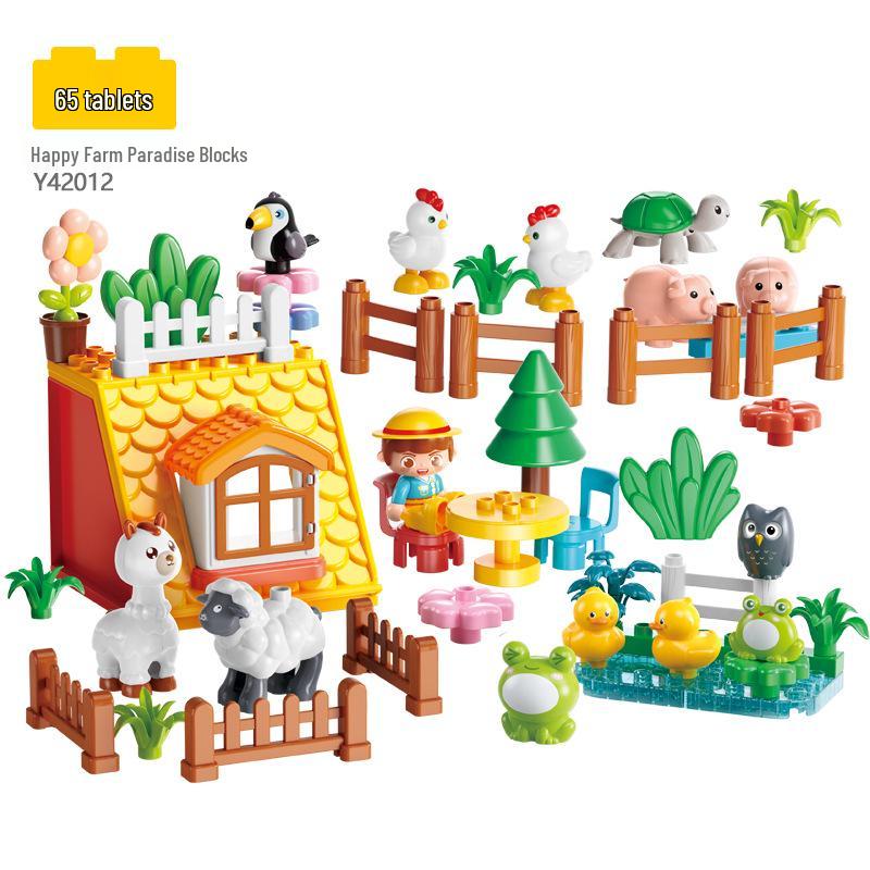 

Happy Ranch Park Large Building Blocks - Educational Animal Toys for Kids Age 3+