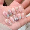 10Pcs Gold Flower Cat Eye Short Oval French Handmade Press On Nails Exquisite Shiny Full Cover Fake Nails
