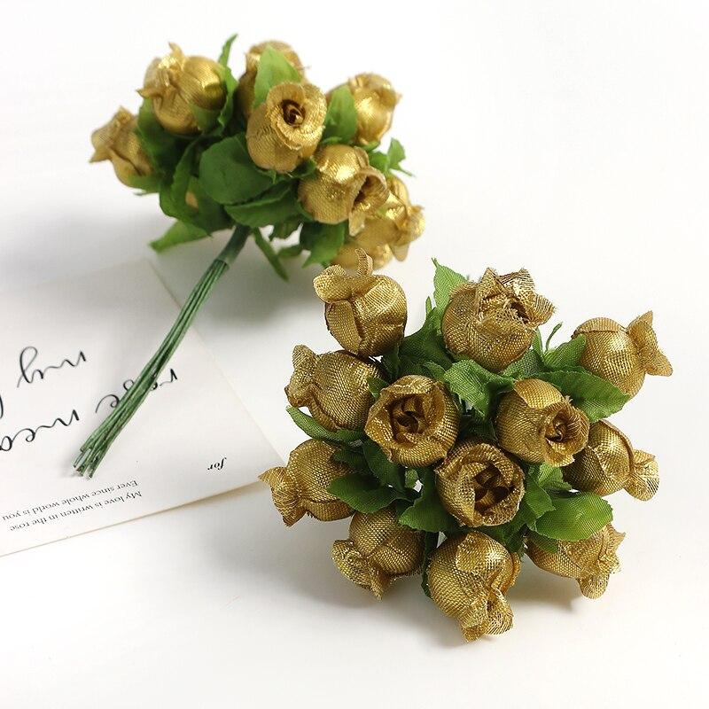 12/36/72/144PCS Rose Artificial Flowers Bouquet Fake Flowers for Home Decor Christmas Party Wedding Decoration Wreath Accessory