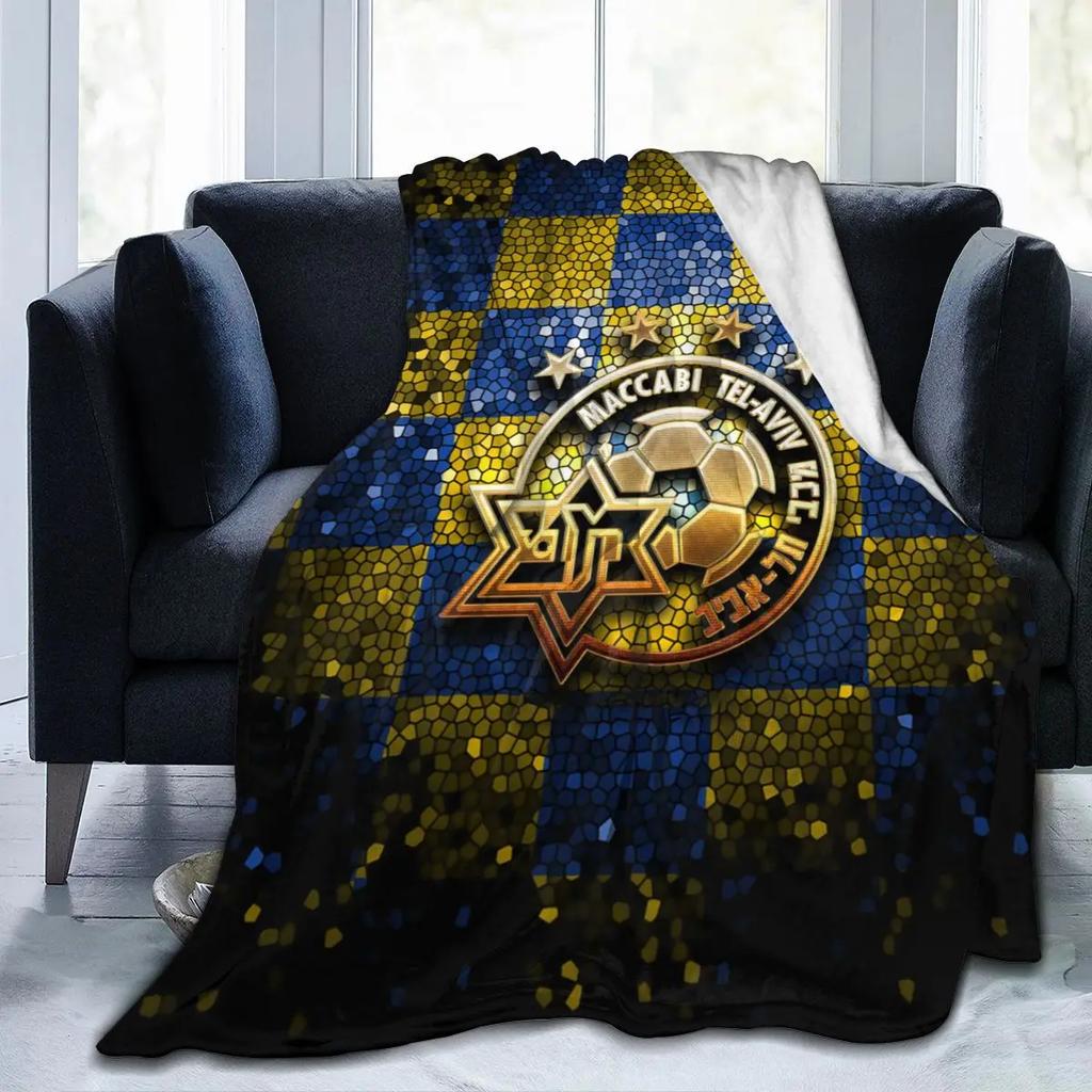 Maccabi Tel Aviv Koc Polarowy na Cały Sezon Koc Rzutowy Ultra Miękki Koc Flanelowy Drukowany Cyfrowo Premium Puszysty Mikrofibra Polar