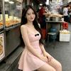 Summer New Waist and Thin Backless Short Skirt, Retro Sexy V-neck Bow Suspender Dress for Women