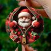 Christmas Ornaments Santa Claus/Reindeer/Penguin/Gingerbread Man In Red Plaid Zip Design Round 2D Acrylic Holiday Tree Decor