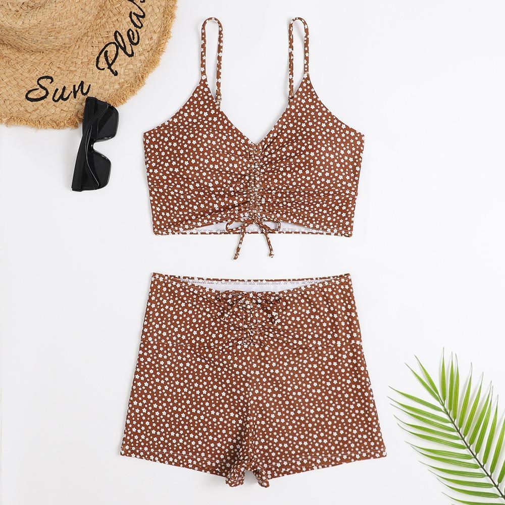 Zweiteiliger Badeanzug, mehrfarbiger Boxershorts, konservativer bedruckter Badeanzug