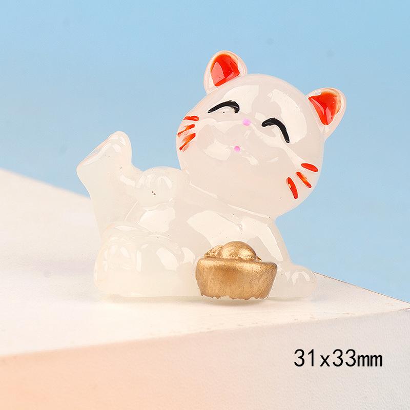 Mini svítící ozdoba Lucky Cat Cartoon Fortune Kitty Mikrokrajinná dekorace Miniaturní hračka domeček pro panenky
