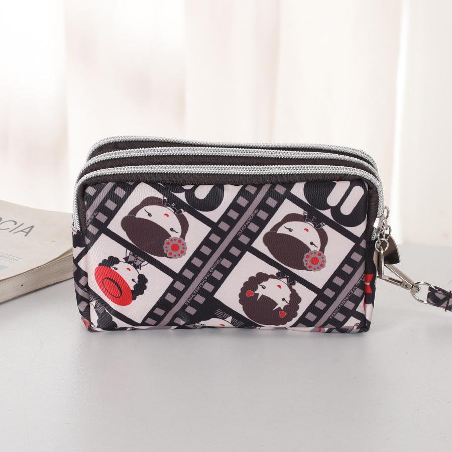 Three-Layer Zipper Clutch Wristlet - Women's Cute Washable Cloth Handbag & Phone Purse