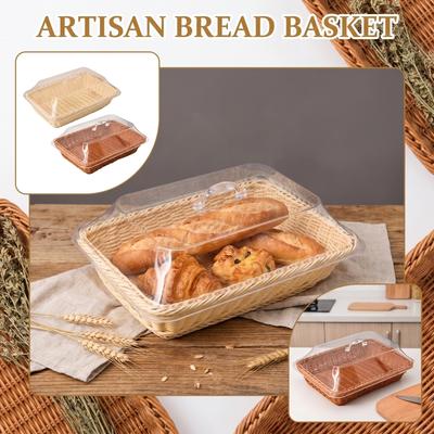 Rectangular Food Cover Clear Acrylic Hand Woven Rattan For Bread Basket Kitchen Dining Use