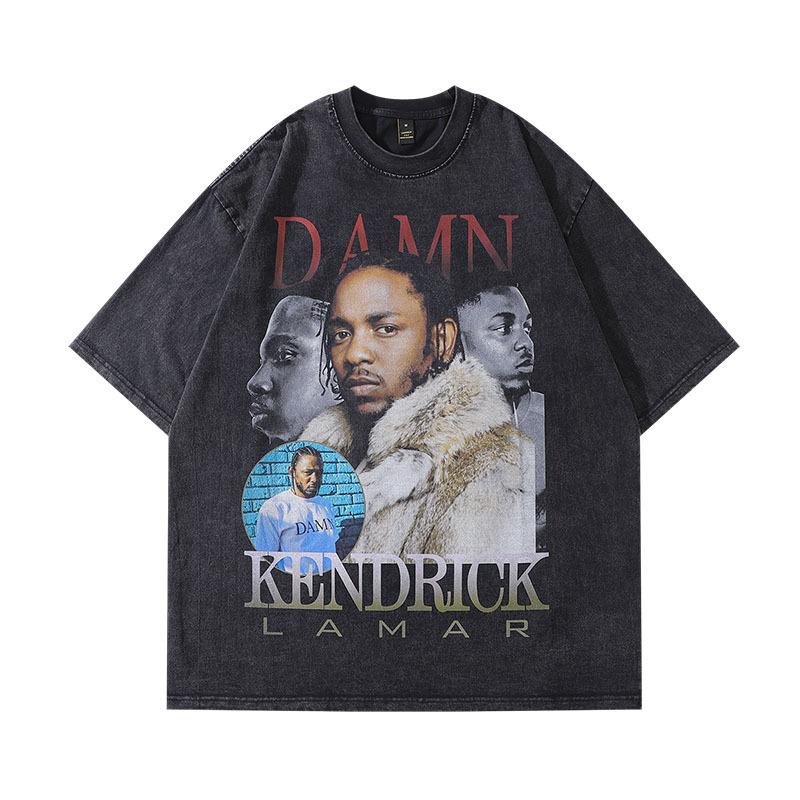 Men'S Clothing American High Street Trendy Brand Vintage T-Shirt Retro Portrait Printing Washed Loose Cotton Short-Sleeved T-Shirt Men