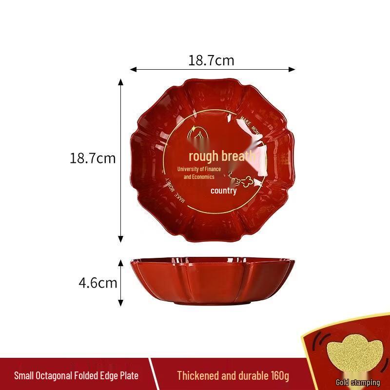 

SEE KEAN Festive Red Octagonal Snack Plate