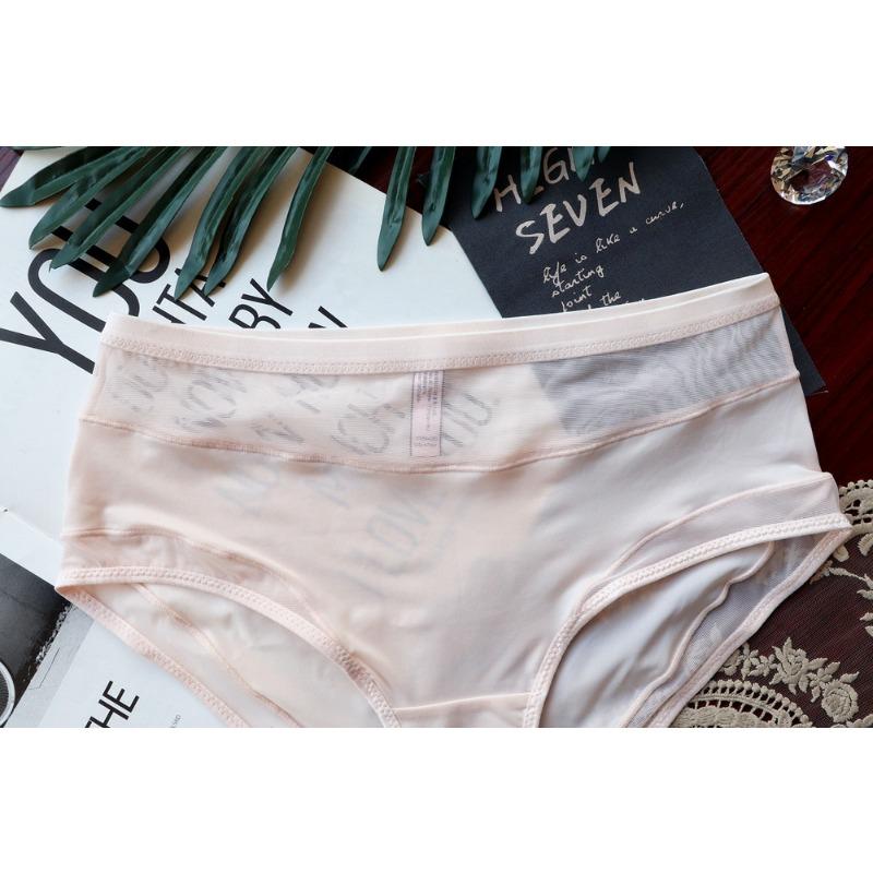 Large Hollow Briefs Mesh Mesh Mid Waist Women's Underwear Women's Ice Knickers Silk Lifting Buttocks Comfortable Women's Triangle Panties