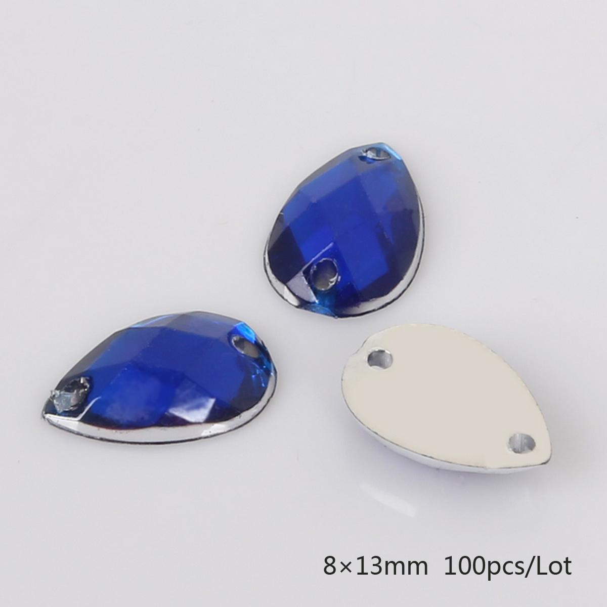 

100 шт./пакет, стразы с плоской задней частью, акриловые бусины в виде лошадиного глаза, пришить стразы, хрустальные камни для украшения одежды своими руками 8x13mm синий