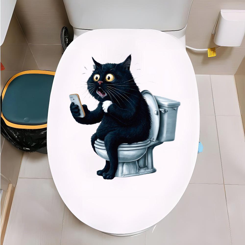 Self-adhesive Cartoon Cat PVC Toilet Stickers for Bathroom Wall Decor