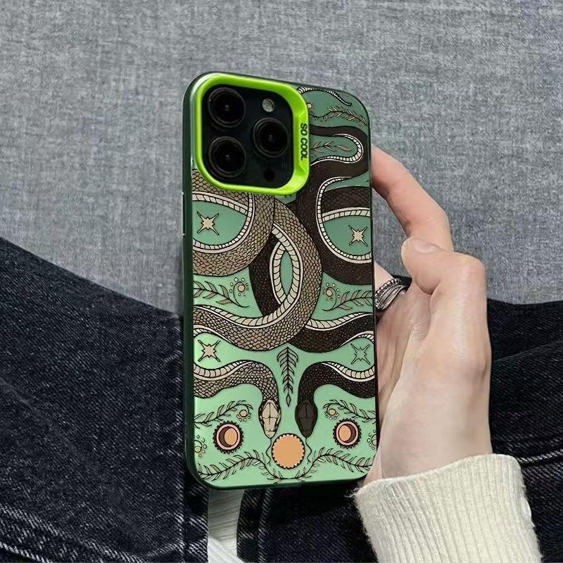 Double Snake Playing Beads Apple 16 Mobile Phone Case iPhone15promax Advanced Sense Colored Silver 14/13 Anti-drop Case 12