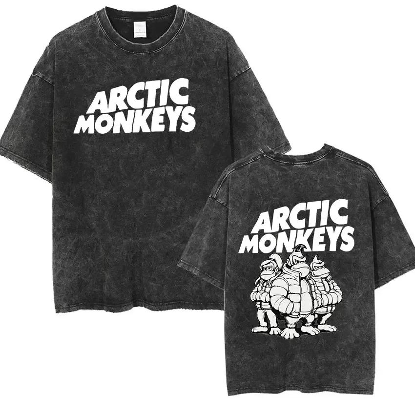 Retro rock pattern Men's and women's T-shirt retro water-wash distressed short-sleeve casual hip-hop street clothing t shirt