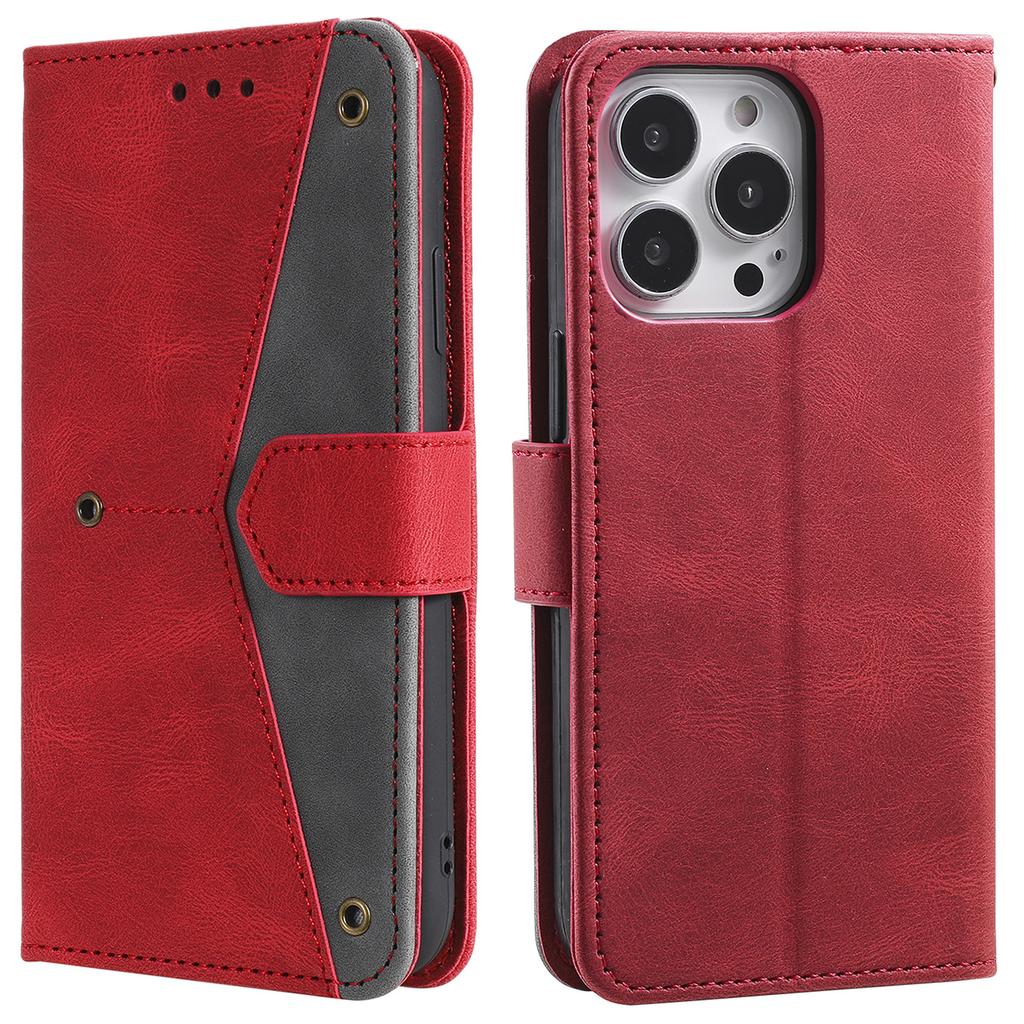 For iPhone 16 Pro Case Leather Flip Phone Cover Splicing Stitching