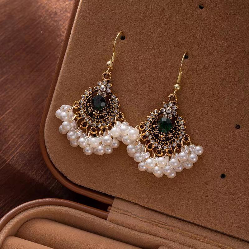 Beaded Tassel Drop Earrings Handmade Ethnic Style Imitation Pearl Hook Piercing Jewelry for Bridesmaid Wedding Wear