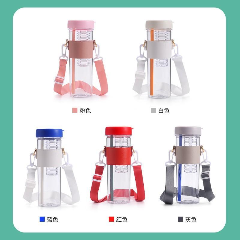 800ml Large Capacity Water Bottles with Strap Dry Wet Separation Fruit Lemon Filter Plastic Drinking Bottle with Straw Outdoor Sports Water Cup
