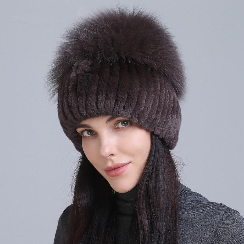 New fur hat Rex rabbit hat thickened versatile fox hair mushroom hat women's winter warm hat