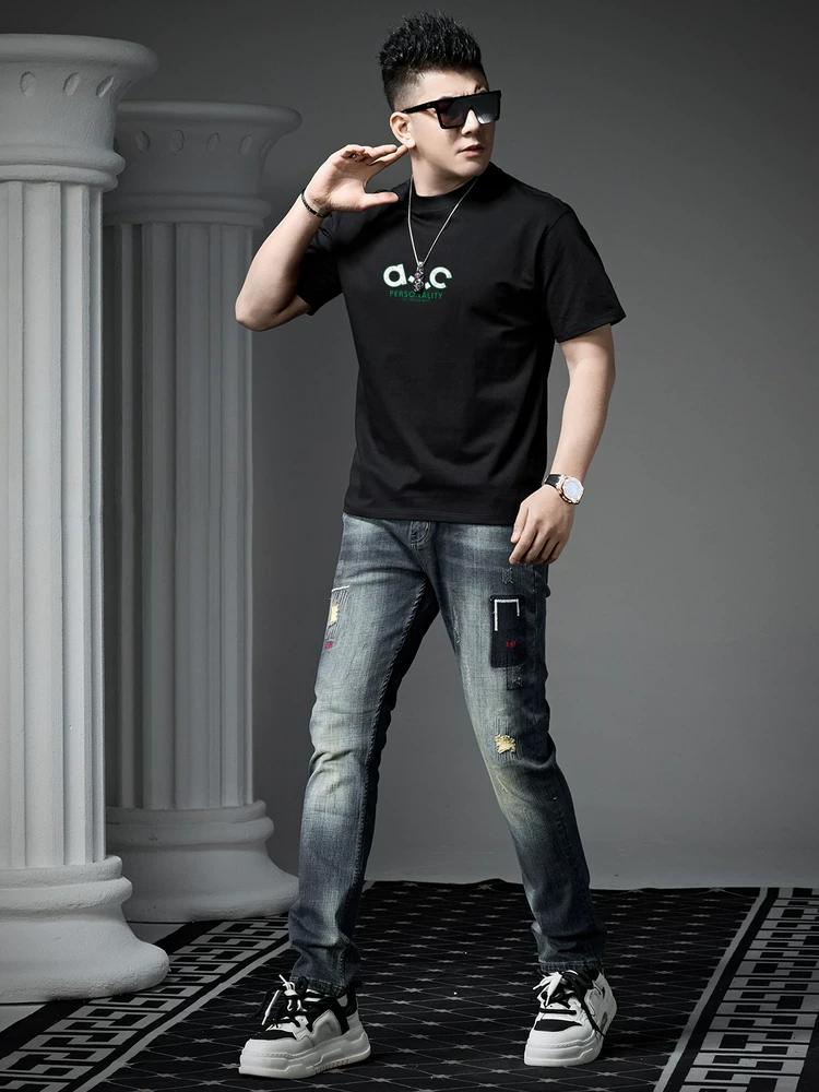 European Style Trendy Letter Print Short-Sleeve T-Shirt for Men 2025 New Summer Fashion Brand Loose Half-Sleeve Top for Men
