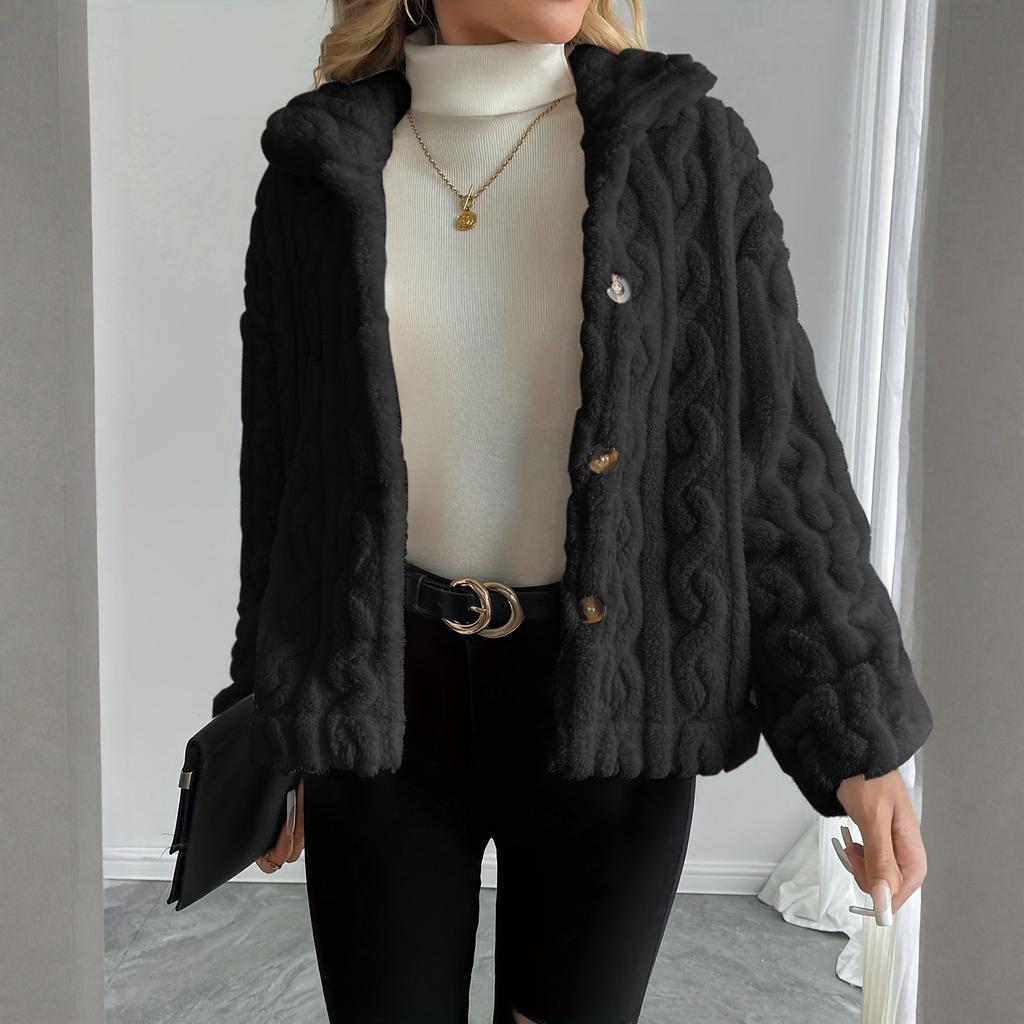 Women's Fashion Color Collar Button Long Sleeve Plush Warm Women's Jacket Coat