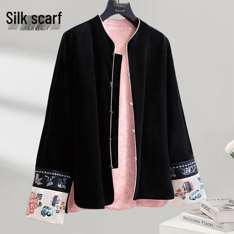 

Женская куртка в новом китайском стиле с вышивкой, цветными блоками и свободным кроем M