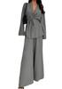 Damen 2-teiliges passendes Set Langarm-Oberteil mit Gürtel Weitbeinige Hose Business Casual Set Outfit